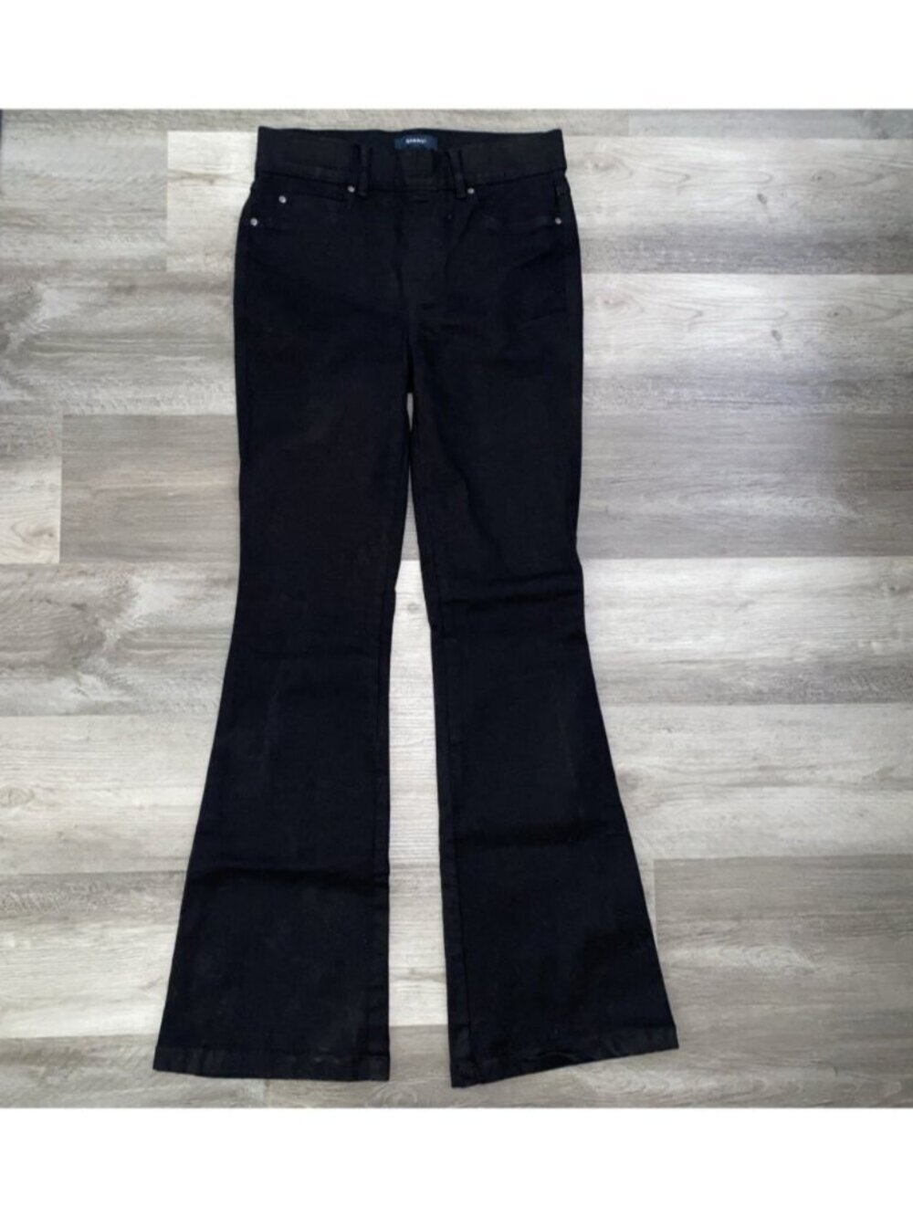 SPANX Kick Flare Pull On Jeans Black High Rise TALL Denim Bootcut Size Medium
